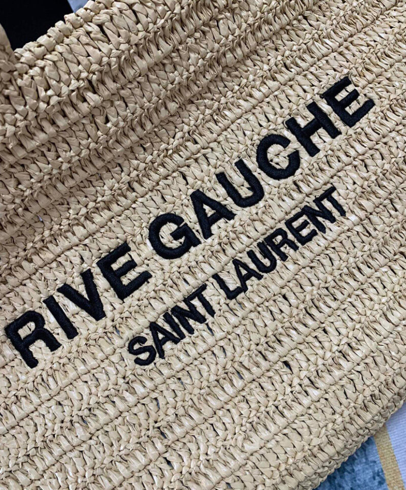 Saint Laurent Rive Gauche Supple Tote Bag In Raffia Crochet Apricot